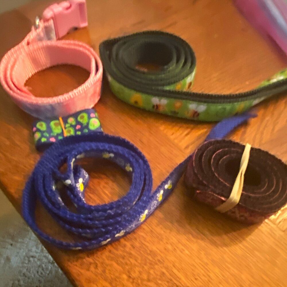 Nylon Adjustable Standard Dog Collars/Straps, Unisex Lot of 4 Patterned Remnants